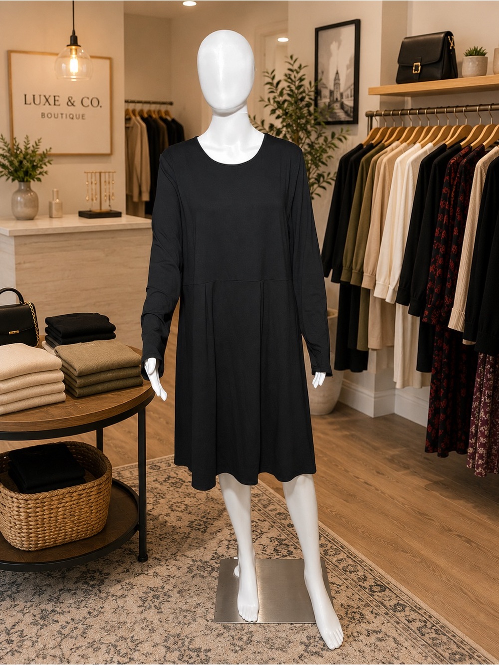 J. Jill Black Long-Sleeve Midi Swing Dress